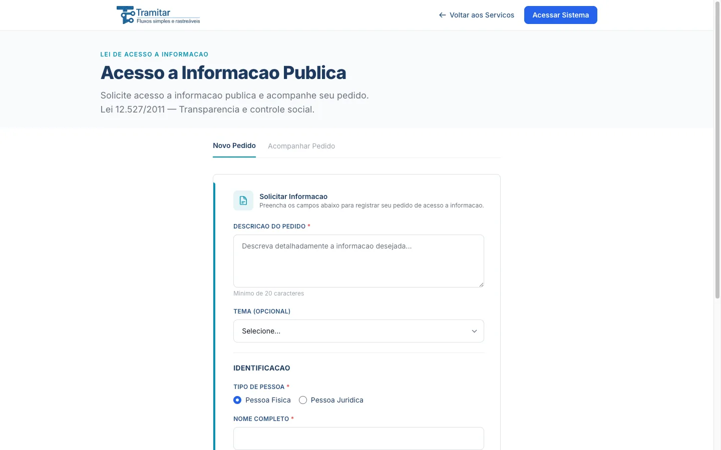 Portal público de pedidos LAI