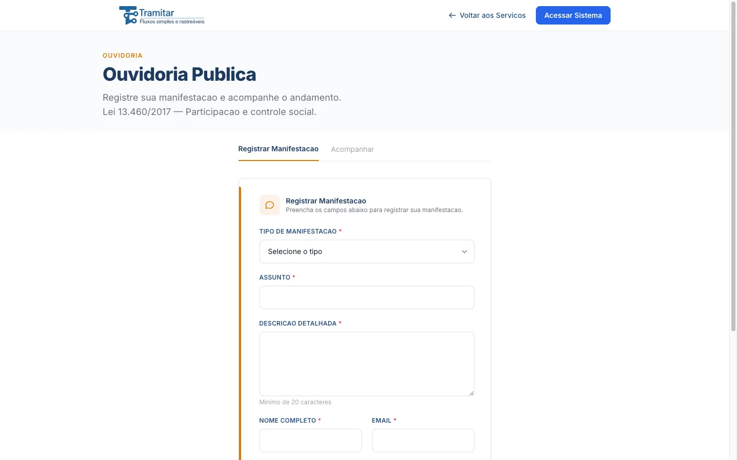 Portal público da Ouvidoria